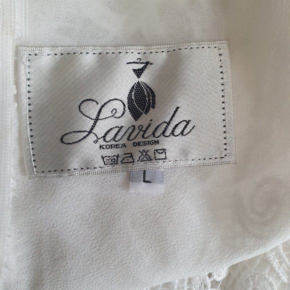 vintage lace floral dress Embroidered white Sz 12 frill fishtail KOREAN cocktail - Picture 7 of 8